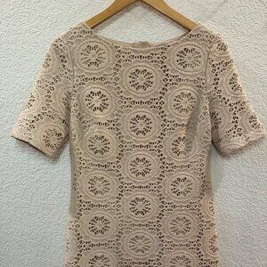 Adrianna Papell Tan Crochet Lace Sleeved Dress